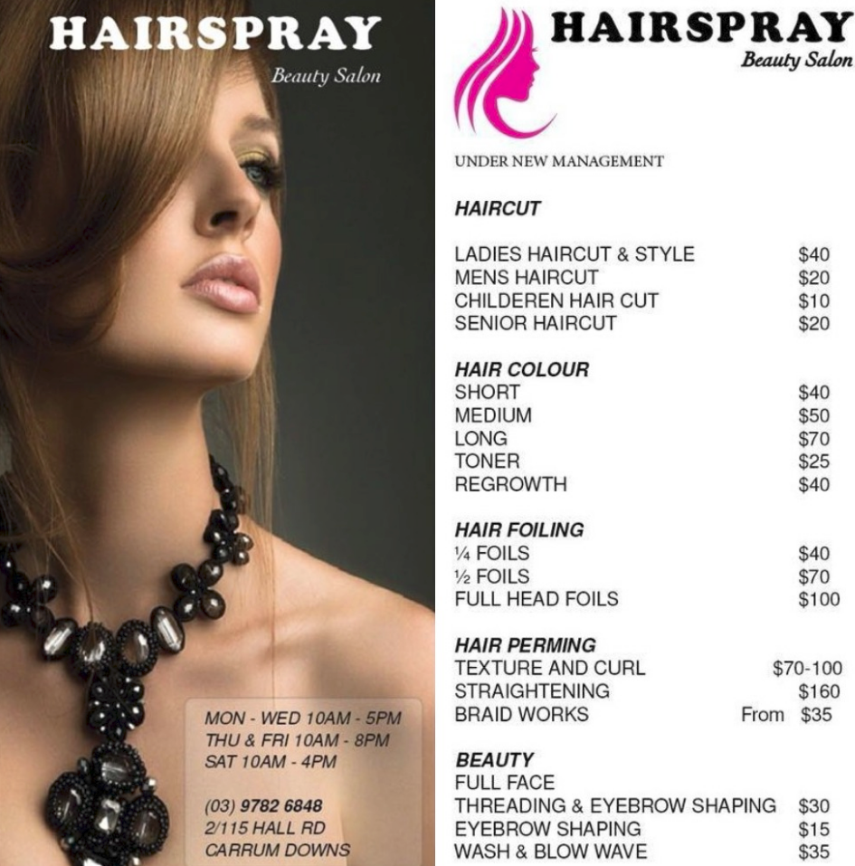 Haircuts & Makeup Pricing - Hairspray Beauty Salon